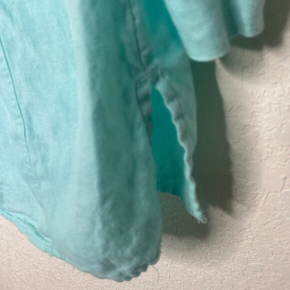 JM Collection Linen Top Womens Size 14 Teel Button Up 3/4 Sleeves Studded Pocket - Picture 9 of 14